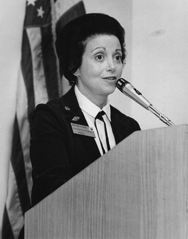 Dr. Nanette Wenger speaking before the American Heart Association's board of directors. (American Heart Association archives)